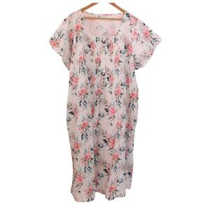 Ella Simone Womens nightgown Rose Floral Cotton Cap Sleeve Pintuck Size 2X